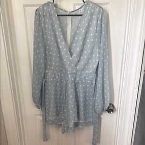 Light Blue Polka Dot Wrap Dress